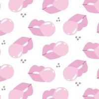 Seamless pattern with lips and chewing gum. Retro style. Patteern in the style of the 60s 70s. Vector illustration.