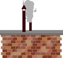 Tube and chimney with smoke on roof of house. Top element of the building. Red Brick element. Cartoon flat illustration vector