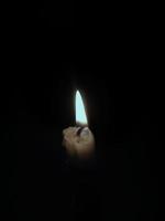 a small candle burning in a pitch dark atmosphere photo