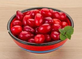 Cornus in a bowl on wooden background photo