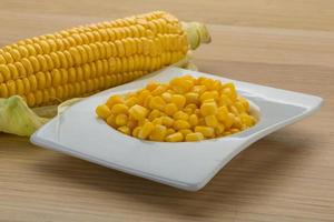 Sweet corn in a bowl on wooden background photo