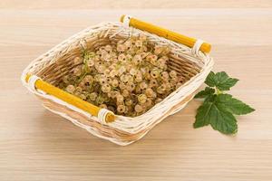 White currant in a basket on wooden background photo