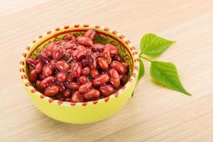 Red beans in a bowl on wooden background photo