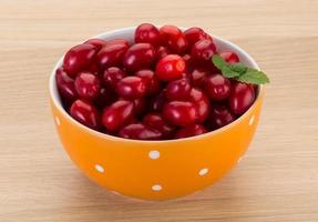 Cornus in a bowl on wooden background photo