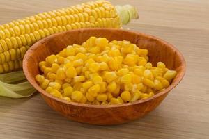 Sweet corn in a bowl on wooden background photo