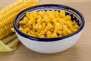 Sweet corn in a bowl on wooden background photo