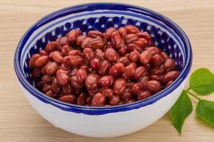 Red beans in a bowl on wooden background photo