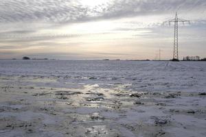 Tranquil winter landscape with frozen ground photo