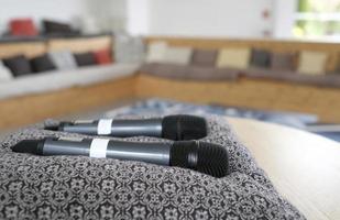 Two microphones on a small pillow before the event photo