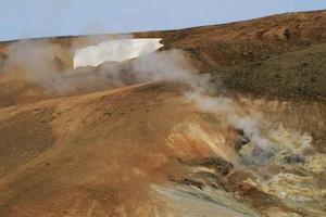 Rugged mountain range and snow-covered areas in Iceland photo