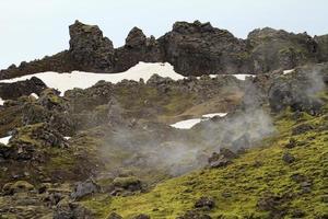 Rugged mountain range and snow-covered areas in Iceland photo