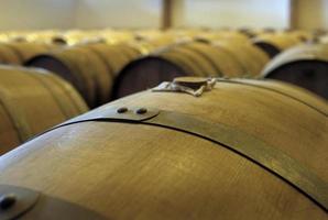 Stacked casks at a whisky distillery photo