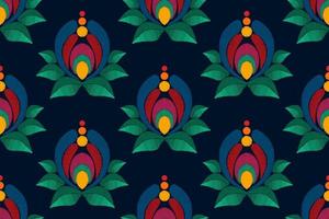 diseño de decoración de patrones sin fisuras de ikat étnico floral. alfombra de tela azteca boho mandalas decoración textil papel tapiz. Fondo de vector de bordado tradicional decorativo de flores con motivos nativos tribales
