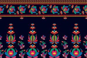 diseño de decoración de patrones sin fisuras de ikat étnico floral. alfombra de tela azteca boho mandalas decoración textil papel tapiz. Fondo de vector de bordado tradicional decorativo de flores con motivos nativos tribales