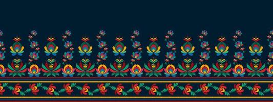 diseño de decoración de patrones sin fisuras de ikat étnico floral. alfombra de tela azteca boho mandalas decoración textil papel tapiz. Fondo de vector de bordado tradicional decorativo de flores con motivos nativos tribales