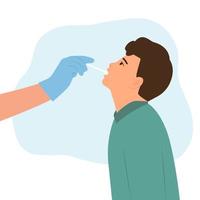 Doctor taking sample saliva for DNA test from woman in clinic.Mouth saliva test using swab.Vector illustration vector