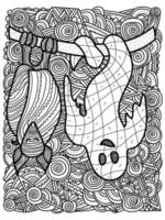 Halloween coloring page with bat, ghost and abstract patterns vector