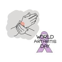 World Arthritis Day, Symbolic image of a person's hands with joint pain, themed inscription and a purple ribbon vector