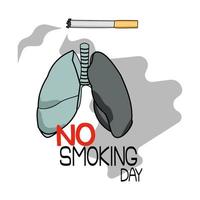 día de no fumar, representación esquemática de los pulmones afectados por fumar y un cigarrillo con humo, inscripción temática vector