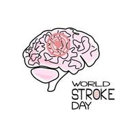 día mundial del accidente cerebrovascular, representación esquemática del cerebro humano y hemorragia, inscripción temática vector