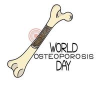 World Osteoporosis Day, Schematic representation of the bone, the internal structure of the bone with a healthy area and a darkened area with osteoporosis and thematic inscription vector