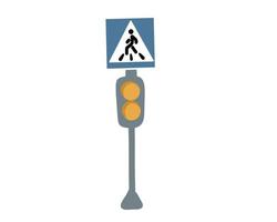 Road sign of an unregulated pedestrian crossing with a yellow flashing traffic light. vector