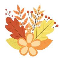 Bouquet of colorful autumn leaves. berries and flowers. Fall theme vector illustration. Thanksgiving day greeting card or invitation. Easy to edit design template for your artworks.