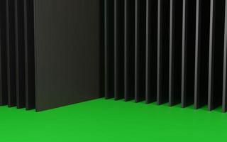 3D abstract geometric green and black color background. Multiple black square shapes stacked on  green background. 3d render illustration. photo