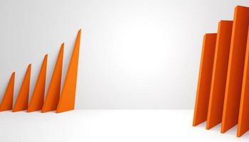 3D abstract geometric orange background. Several triangle shapes are stacked diagonally. on the background that resembles a square room. 3D render illustration. photo