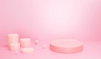 Pink minimal podium with pink scene background, mock up, geometry shape platform for product display, modern stage. 3D render illustration. photo