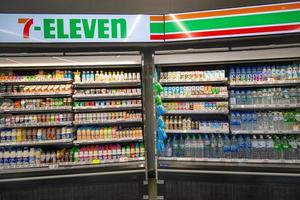 Mini Store 7.11, Bangkok, Thailand May 2019  Foods and Beverages on self ready to eat at International Supermarket brand 7-eleven shop with  Sort of product by good Product arrangement. photo