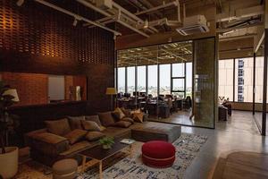 Area of Co-Working Space on social distancing with a luxury comfortable design for work as free and relax at True digital park , Thailand. Concept of creative cooperates workspace. photo