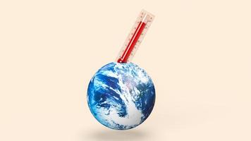el termómetro y la tierra para el concepto de cambio climático o ecológico representación 3d foto