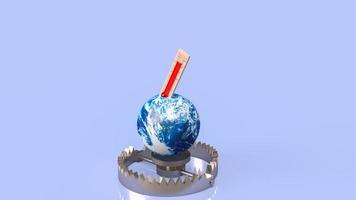 The thermometer and earth on bear trap for eco or Climate change concept 3d rendering photo