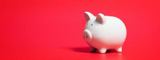 Composition with piggy bank isolated on red background. photo