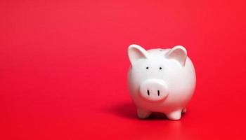 Composition with piggy bank isolated on red background. photo