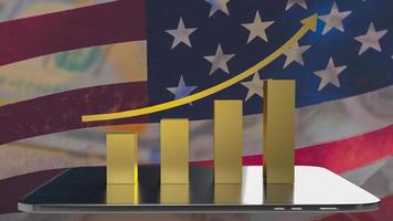 The gold business chart and tablet on America flag background 3d rendering photo