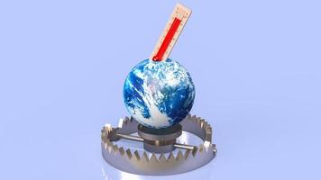 The thermometer and earth on bear trap for eco or Climate change concept 3d rendering photo