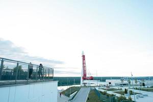 Kaluga Cosmonautics Museum-preparation for the opening of the 2nd line. Rocket Vostok, planetarium dome, Tsiolkovsky Park in front of the building, reconstruction. August 29, 2022, Kaluga, Russia. photo