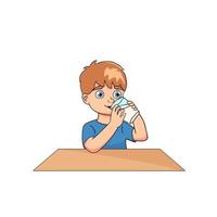 child drinking milk cartoon vector