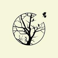 wall art tree and bird illustration logo design vector