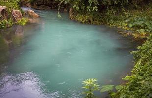 blue stream river blue water pond in the jungle tropical forest photo