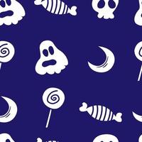 Halloween seamless pattern with crescent, candy, ghost, and more. Halloween seamless dark blue background. Ready for printing. easy to edit vector