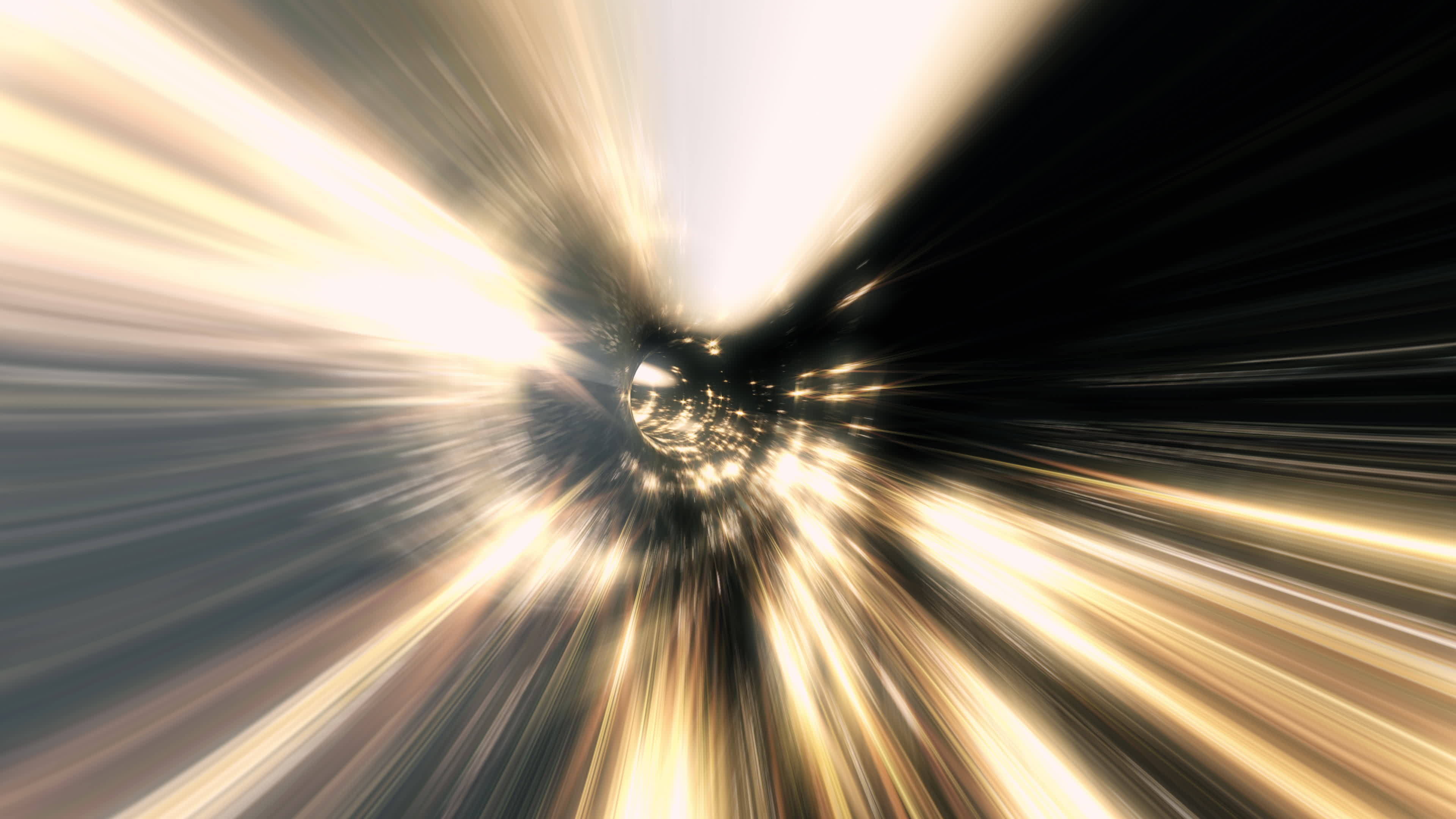 Hyperspace speed flight flicker gold star vortex tunnel 11558818 Stock