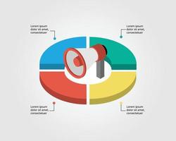 circle chart template with loud speaker for marketing or promotion infographic of 4 element vector