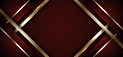 Banner web template abstract 3D red and golden stripes triangles shapes with shiny gold lines lighting effect on dark background vector