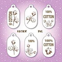 Vector tags with an illustration of a cotton branch. 100 cotton.