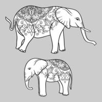 Vector illustration of elephant mother and calf walking with pattern