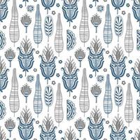 Vector seamless pattern in Scandinavian style with flowers and leaves