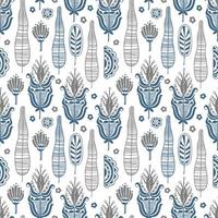 Vector seamless pattern in Scandinavian style with flowers and leaves